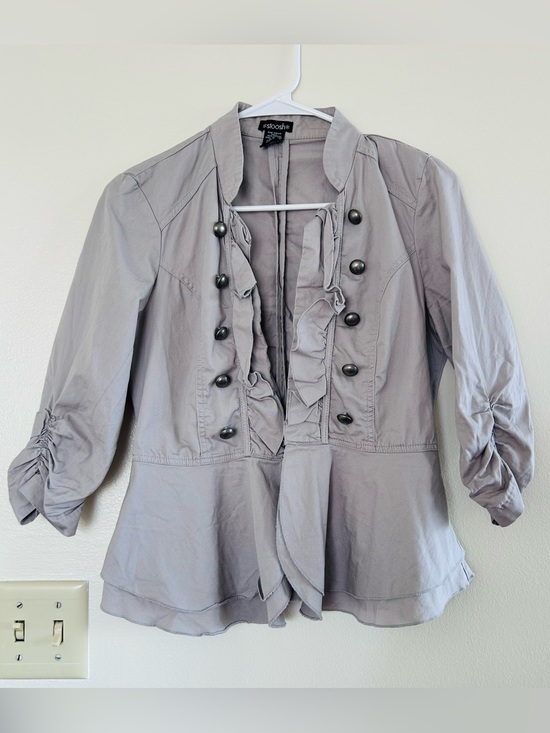 Buckle Jackets & Blazers - NWOT Small Buckle Stoosh Gray Blazer 100% Cotton Vintage 90s Y2K Ruffle Ruched